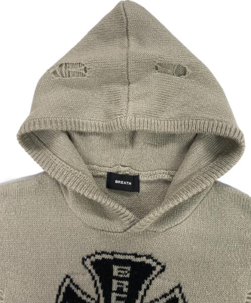 BREATH（ブレス）BREATH (ブレス) SOUTHSIDE CROSS DAMAGE MOHAIR HOODIE / サウスサイド クロス ダメージ モヘア フーディ ベージュ サイズ:Ｍの古着・服飾アイテム