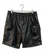 MSMLエムエスエムエル）の古着「WIDE CARGO SHORTS FAKE LEATHER フェイクレザーハーフパンツ」｜ブラック