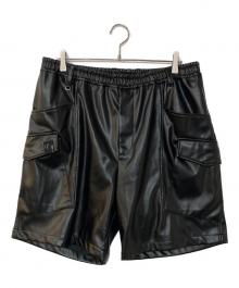 MSML（エムエスエムエル）の古着「WIDE CARGO SHORTS FAKE LEATHER フェイクレザーハーフパンツ」｜ブラック