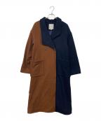 UN3D.アンスリード）の古着「ASYMME COLLAR WOOL CT バイカラーロングコート」｜ブラウン×ネイビー
