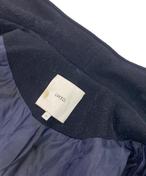 UN3D.（アンスリード）UN3D. (アンスリード) ASYMME COLLAR WOOL CT バイカラーロングコート ブラウン×ネイビー サイズ:36の古着・服飾アイテム