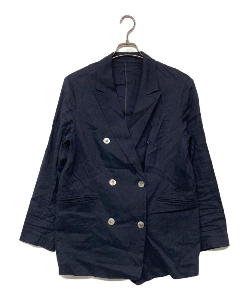 23区（ニジュウサンク）23区 (ニジュウサンク) リネンダブルジャケット ネイビー サイズ:44の古着・服飾アイテム