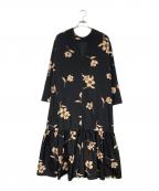 CLANEクラネ）の古着「W FACE GATHER SWITCH ONEPIECE / フラワーロングワンピース」｜ブラック