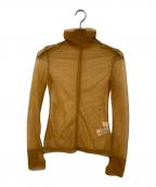 Mame Kurogouchiマメクロゴウチ）の古着「Marble Printed Plaid Sheer High Neck Top / マーブルプリンテッド プレイド シアー ハイネック カットソー」｜ブラウン