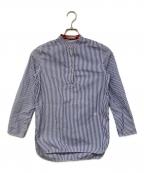 CELINEセリーヌ）の古着「バンドカラーPOストライプシャツ」｜ブルー
