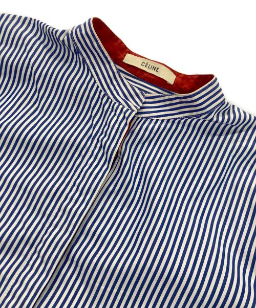 CELINE（セリーヌ）CELINE (セリーヌ) バンドカラーPOストライプシャツ ブルー サイズ:34の古着・服飾アイテム