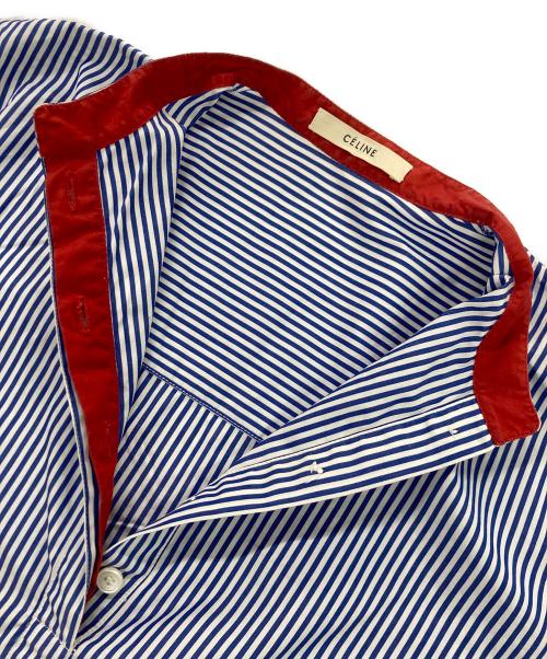 CELINE（セリーヌ）CELINE (セリーヌ) バンドカラーPOストライプシャツ ブルー サイズ:34の古着・服飾アイテム