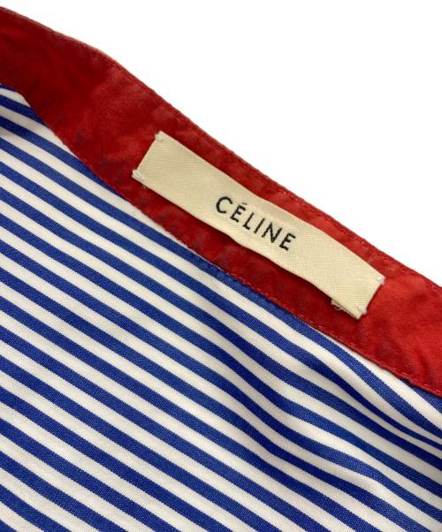CELINE（セリーヌ）CELINE (セリーヌ) バンドカラーPOストライプシャツ ブルー サイズ:34の古着・服飾アイテム