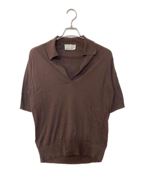 JOHN SMEDLEY（ジョンスメドレー）JOHN SMEDLEY (ジョンスメドレー) ESLOW (エスロー) スキッパーニットポロシャツ ブラウン サイズ:Mの古着・服飾アイテム