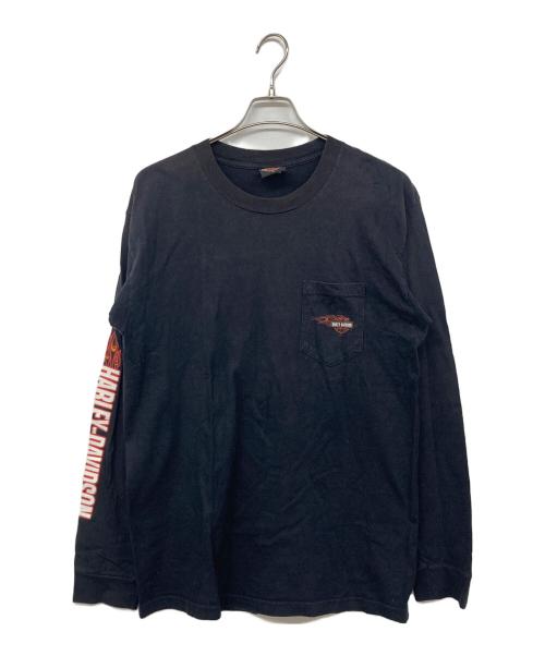 HARLEY-DAVIDSON（ハーレーダビッドソン）HARLEY-DAVIDSON (ハーレーダビッドソン) 00`sファイヤーパターンL/S TEE ブラック サイズ:Lの古着・服飾アイテム