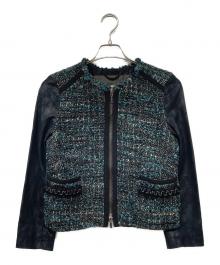 MARELLA（マレーラ）の古着「ツイード切替ジップジャケット」｜グリーン