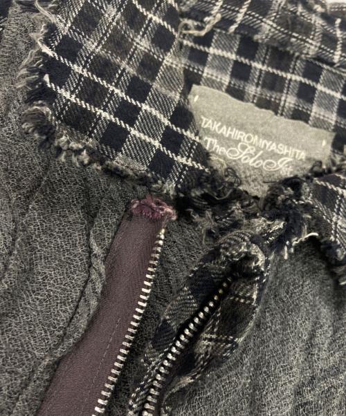 TAKAHIROMIYASHITA TheSoloIst.（タカヒロミヤシタ ザソロイスト）TAKAHIROMIYASHITA TheSoloIst. (タカヒロミヤシタ ザソロイスト) ウールZIP UPチェックシャツ ネイビー×グレー サイズ:Sの古着・服飾アイテム