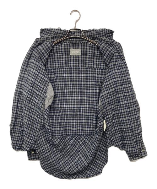 TAKAHIROMIYASHITA TheSoloIst.（タカヒロミヤシタ ザソロイスト）TAKAHIROMIYASHITA TheSoloIst. (タカヒロミヤシタ ザソロイスト) ウールZIP UPチェックシャツ ネイビー×グレー サイズ:Sの古着・服飾アイテム