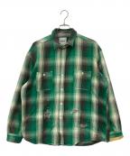BOWWOWバウワウ）の古着「HEAVY WEIGHT FLANNEL SHIRTS AGING リペアデザインチェックシャツ」｜グリーン×ホワイト