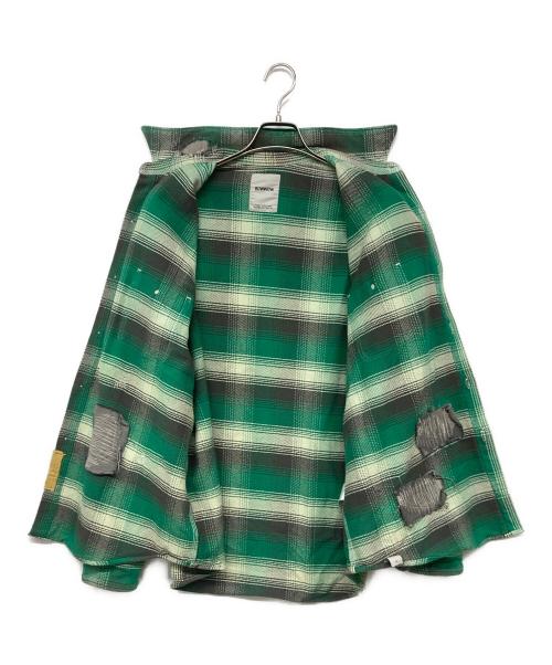 BOWWOW（バウワウ）BOWWOW (バウワウ) HEAVY WEIGHT FLANNEL SHIRTS AGING リペアデザインチェックシャツ グリーン×ホワイト サイズ:XLの古着・服飾アイテム