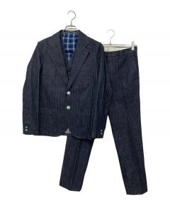 バーバリー スーツ セットアップ Lサイズ チェック柄 ネイビー BURBERRY - バーバリーズ 90s オールド 三陽商会 ウール チェック柄
