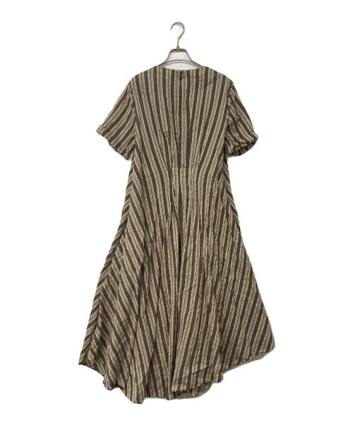 BRUNELLO CUCINELLI（ブルネロクチネリ）BRUNELLO CUCINELLI (ブルネロクチネリ) 半袖シルク混ストライプワンピース ブラウン サイズ:Ｍの古着・服飾アイテム