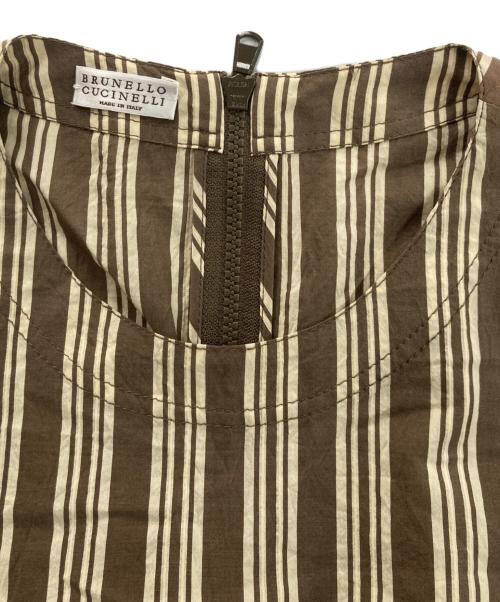 BRUNELLO CUCINELLI（ブルネロクチネリ）BRUNELLO CUCINELLI (ブルネロクチネリ) 半袖シルク混ストライプワンピース ブラウン サイズ:Ｍの古着・服飾アイテム