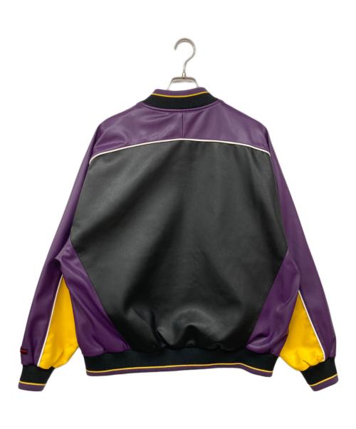FUBU（フブ）FUBU (フブ) FAUX LEATHER GAME JACKET フェイクレザージャケット ブラック×パープル サイズ:XLの古着・服飾アイテム