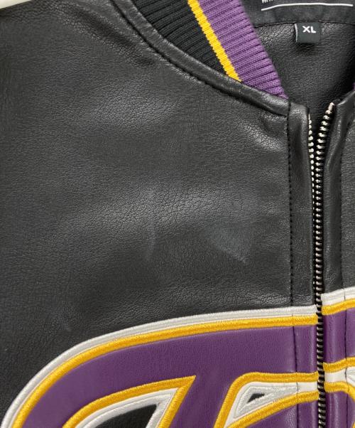 FUBU（フブ）FUBU (フブ) FAUX LEATHER GAME JACKET フェイクレザージャケット ブラック×パープル サイズ:XLの古着・服飾アイテム