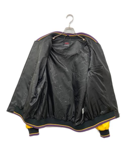 FUBU（フブ）FUBU (フブ) FAUX LEATHER GAME JACKET フェイクレザージャケット ブラック×パープル サイズ:XLの古着・服飾アイテム
