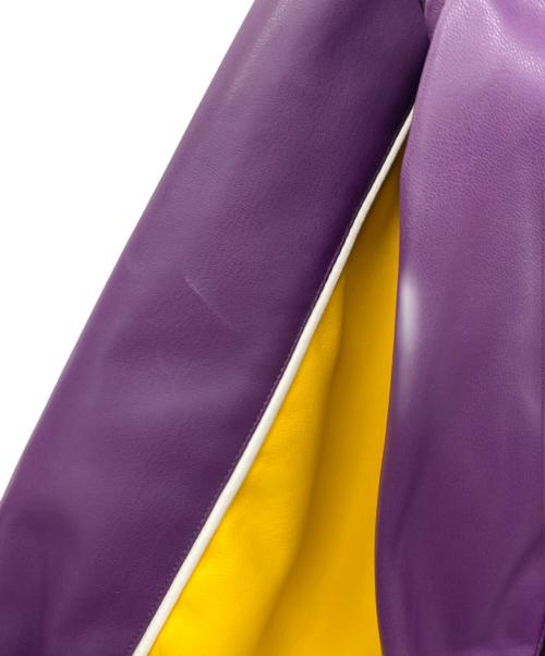 FUBU（フブ）FUBU (フブ) FAUX LEATHER GAME JACKET フェイクレザージャケット ブラック×パープル サイズ:XLの古着・服飾アイテム