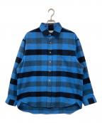 MAISON SPECIALメゾンスペシャル）の古着「Prime-Over Regular Collar Flannel Shirt チェックネルシャツ」｜ブルー×ブラック