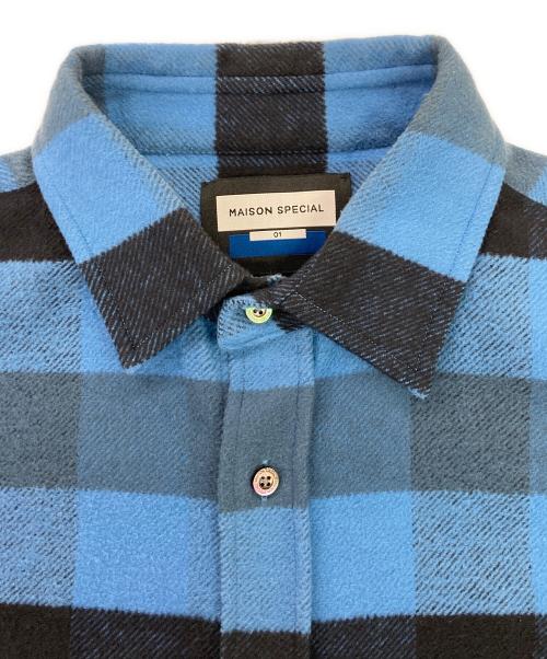 MAISON SPECIAL（メゾンスペシャル）MAISON SPECIAL (メゾンスペシャル) Prime-Over Regular Collar Flannel Shirt チェックネルシャツ ブルー×ブラック サイズ:01の古着・服飾アイテム