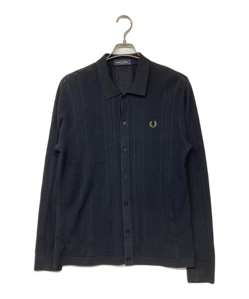 FRED PERRY（フレッドペリー）FRED PERRY (フレッドペリー) POINTELLE PANEL LS KNIT SHIRT クルーネックニット セーター ブラック サイズ:Mの古着・服飾アイテム