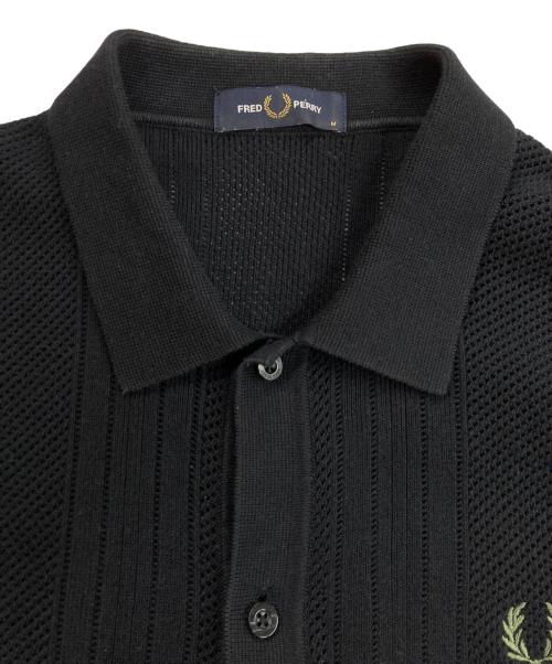 FRED PERRY（フレッドペリー）FRED PERRY (フレッドペリー) POINTELLE PANEL LS KNIT SHIRT クルーネックニット セーター ブラック サイズ:Mの古着・服飾アイテム