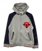 stussyステューシー）の古着「stussy 90`S 紺タグ フーデッド スウェット スタジャン」｜グレー