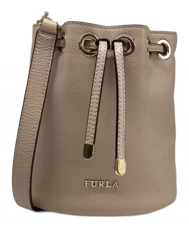 FURLA グレー ベージュバケットバッグ巾着　kym-namです。 中古・古着通販】FURLA (フルラ) ショルダーバケットバッグ 巾着