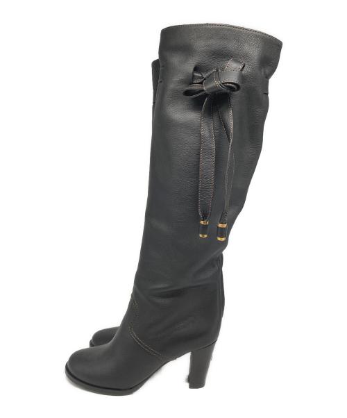 Chloe（クロエ）Chloe (クロエ) リボンデザインロングブーツ ブラック サイズ:37の古着・服飾アイテム