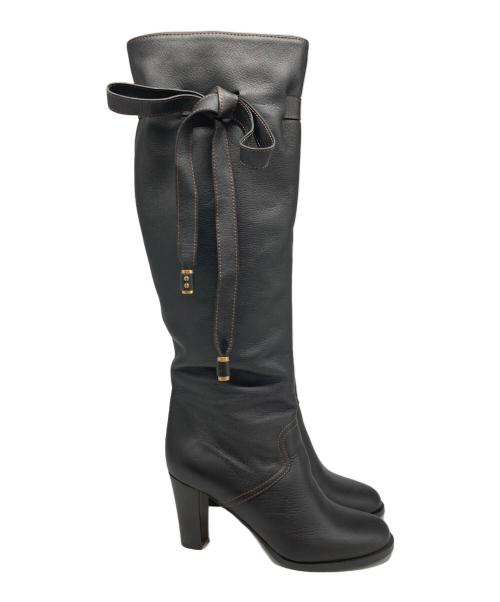 Chloe（クロエ）Chloe (クロエ) リボンデザインロングブーツ ブラック サイズ:37の古着・服飾アイテム