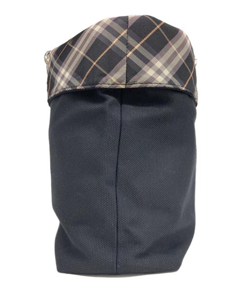 BURBERRY BLUE LABEL（バーバリー ブルー レーベル）BURBERRY BLUE LABEL (バーバリーロンドンブルーレーベル) 折り返し キャンバストートバッグ 刺繍ロゴ ノバチェック ブラックの古着・服飾アイテム