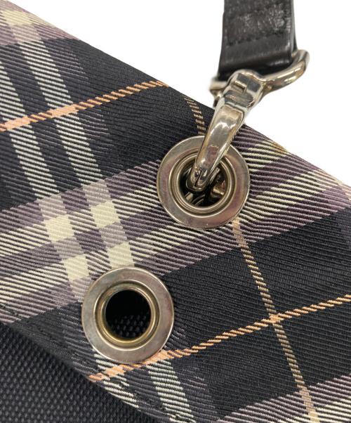 BURBERRY BLUE LABEL（バーバリー ブルー レーベル）BURBERRY BLUE LABEL (バーバリーロンドンブルーレーベル) 折り返し キャンバストートバッグ 刺繍ロゴ ノバチェック ブラックの古着・服飾アイテム