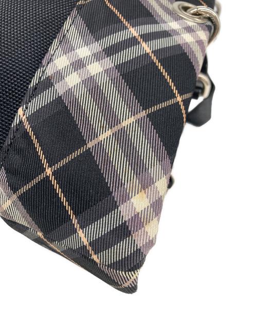 BURBERRY BLUE LABEL（バーバリー ブルー レーベル）BURBERRY BLUE LABEL (バーバリーロンドンブルーレーベル) 折り返し キャンバストートバッグ 刺繍ロゴ ノバチェック ブラックの古着・服飾アイテム