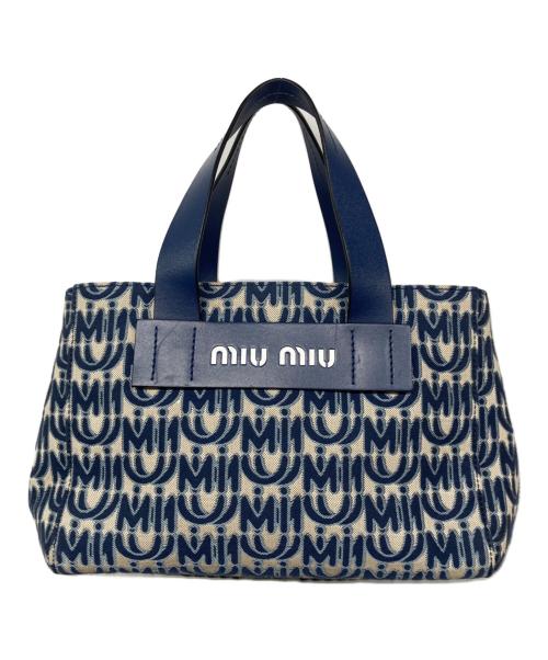 MIU MIU（ミュウミュウ）MIU MIU (ミュウミュウ) MIU EVERYWHERE / ミュウ エヴリウェア トートバッグ ブルー  ベージュ×ブルーの古着・服飾アイテム