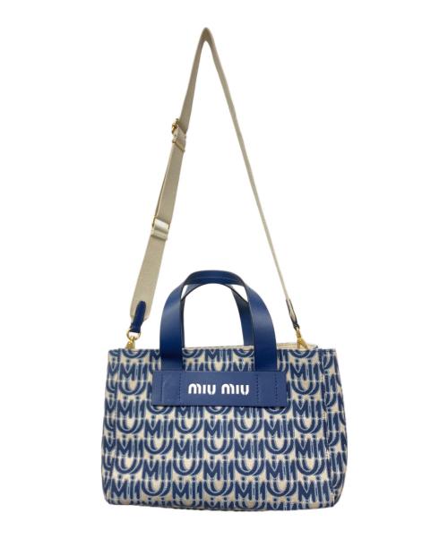 MIU MIU（ミュウミュウ）MIU MIU (ミュウミュウ) MIU EVERYWHERE / ミュウ エヴリウェア トートバッグ ブルー  ベージュ×ブルーの古着・服飾アイテム
