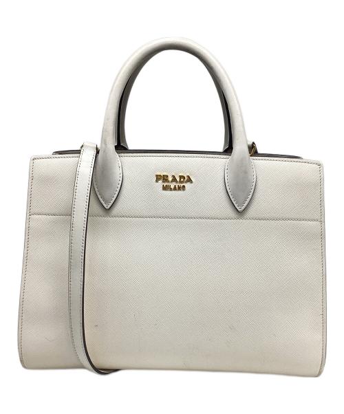 PRADA（プラダ）PRADA (プラダ) サフィアーノ/ビブリオテーク2WAYバッグ アイボリーの古着・服飾アイテム