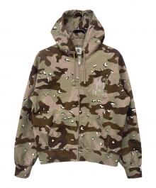 BlackEyePatch（ブラックアイパッチ）の古着「STENCIL LOGO EMBROIDERED ZIP HOODIE / ジップアップフーディー」｜カーキ