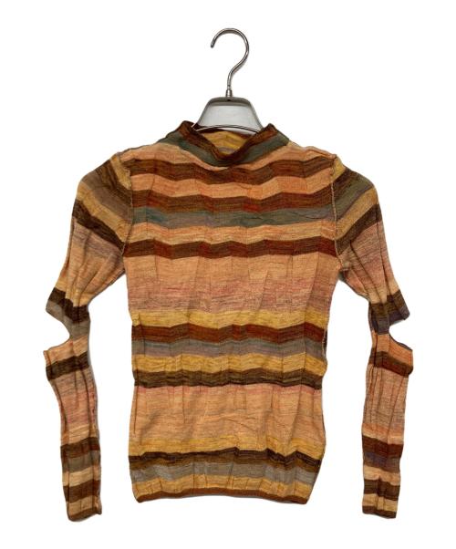 PERVERZE（パーバーズ）PERVERZE (パーバーズ) Wave Border Loose Knit T-shirt / ニット ブラウン サイズ:Fの古着・服飾アイテム