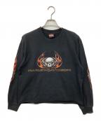 HARLEY-DAVIDSONハーレーダビッドソン）の古着「00's ファイヤーパターンロングスリーブカットソー」｜ブラック