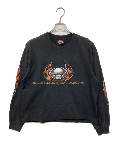 HARLEY-DAVIDSON（ハーレーダビッドソン）HARLEY-DAVIDSON (ハーレーダビッドソン) 00's ファイヤーパターンロングスリーブカットソー ブラック サイズ:記載なしの古着・服飾アイテム
