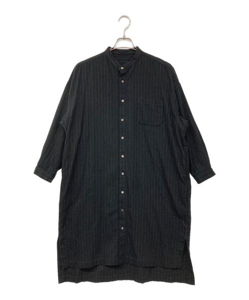 nest Robe（ネストローブ）nest Robe (ネストローブ) コットンウール バンドカラーシャツワンピース ブラック サイズ:Fの古着・服飾アイテム