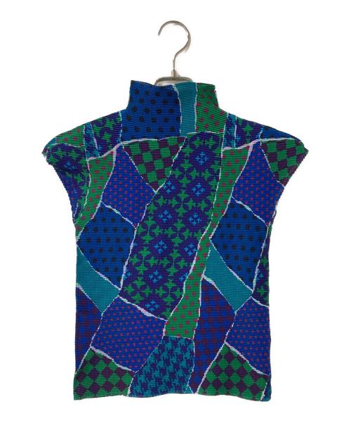 me ISSEY MIYAKE（ミーイッセイ ミヤケ）me ISSEY MIYAKE (ミーイッセイ ミヤケ) 総柄ハイネックS/Sトップス ブルー サイズ:記載なしの古着・服飾アイテム
