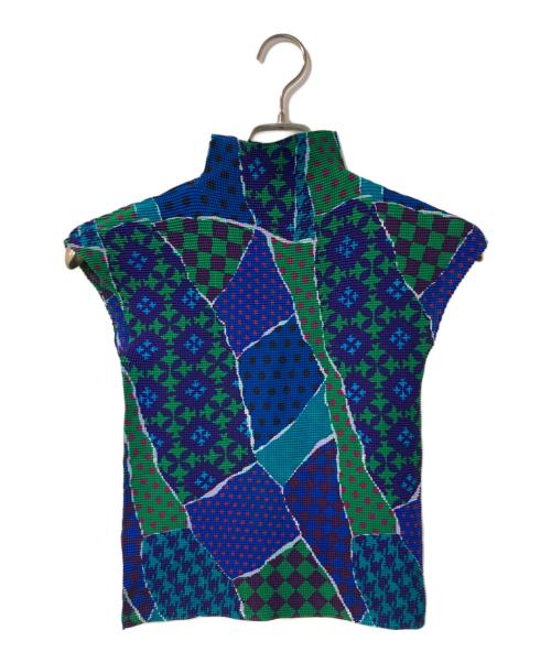 me ISSEY MIYAKE（ミーイッセイ ミヤケ）me ISSEY MIYAKE (ミーイッセイ ミヤケ) 総柄ハイネックS/Sトップス ブルー サイズ:記載なしの古着・服飾アイテム