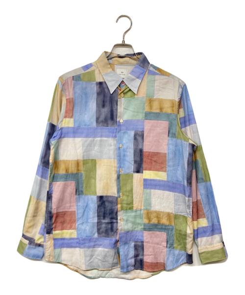 PS Paul Smith（ＰＳポールスミス）PS Paul Smith (ＰＳポールスミス) 転写プリントブロックマルチカラーシャツ マルチカラー サイズ:Lの古着・服飾アイテム