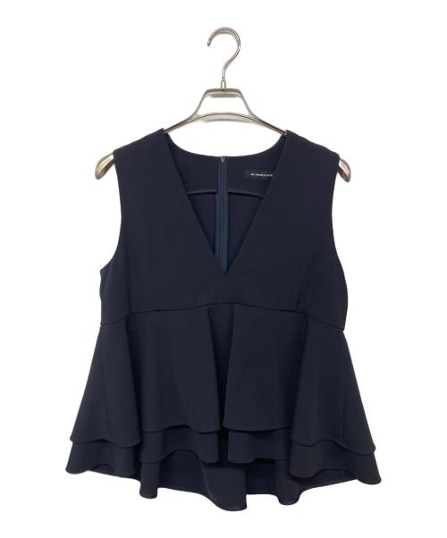 M-PREMIER（エムプルミエ）M-PREMIER (エムプルミエ) ダブルクロスvネックペプラムジレ ネイビー サイズ:34の古着・服飾アイテム