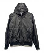 Over the Stripes GREMMIEオーバーザストライプス）の古着「ダブルジップカウレザーフーディ」｜ブラック